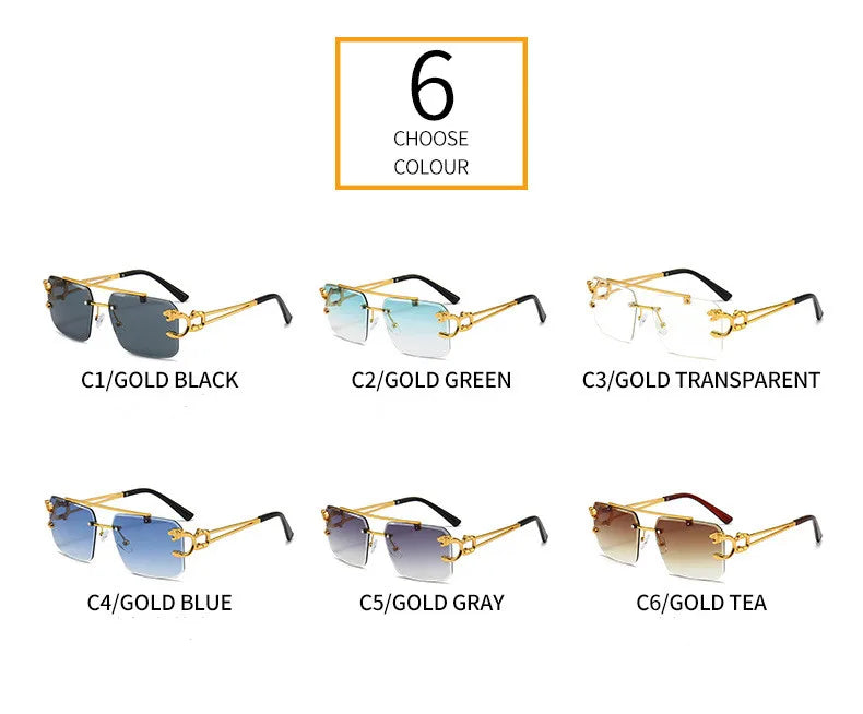 KAMMPT Vintage Rimless Sunglasses Men Women Fashion Oversized Square Shades Eyewear New Double Bridge Gradient UV400 Sun Glasses