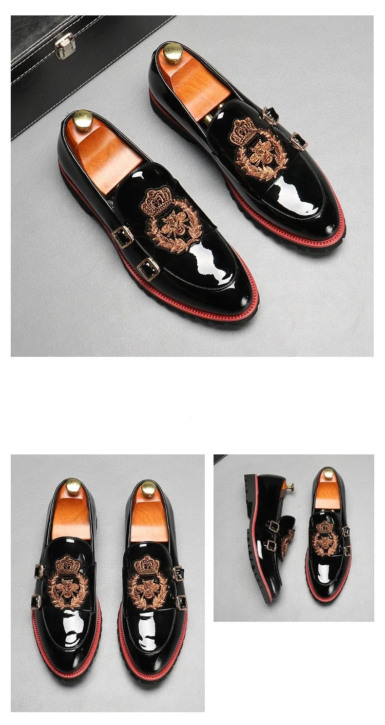 Luxury Leather Shoes for Men Fashion Embroidery Men British Style Monk Shoes High Quality Loafers Casual Business Men Shoes 2025