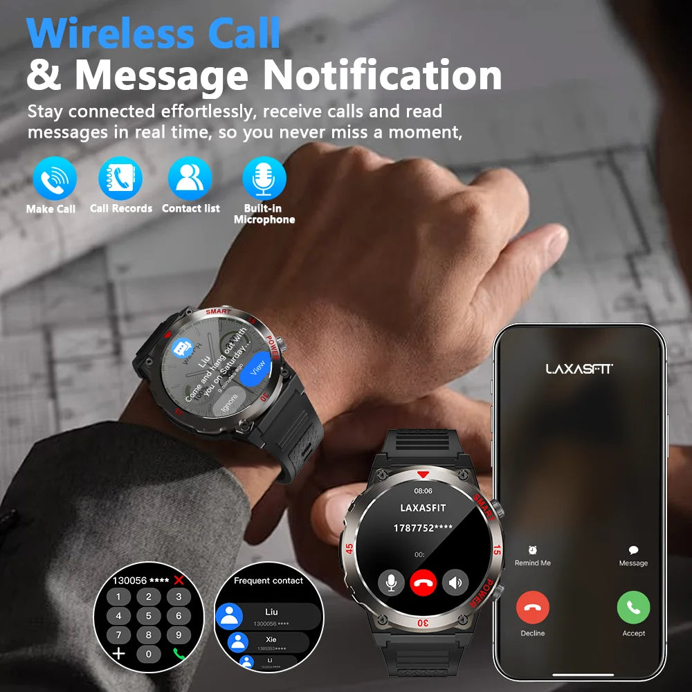 LAXASFIT 2025 New Durable Men's Smart Watch Outdoor Sports LED Flashlight High-Definition Screen Bluetooth Call Smartwatch