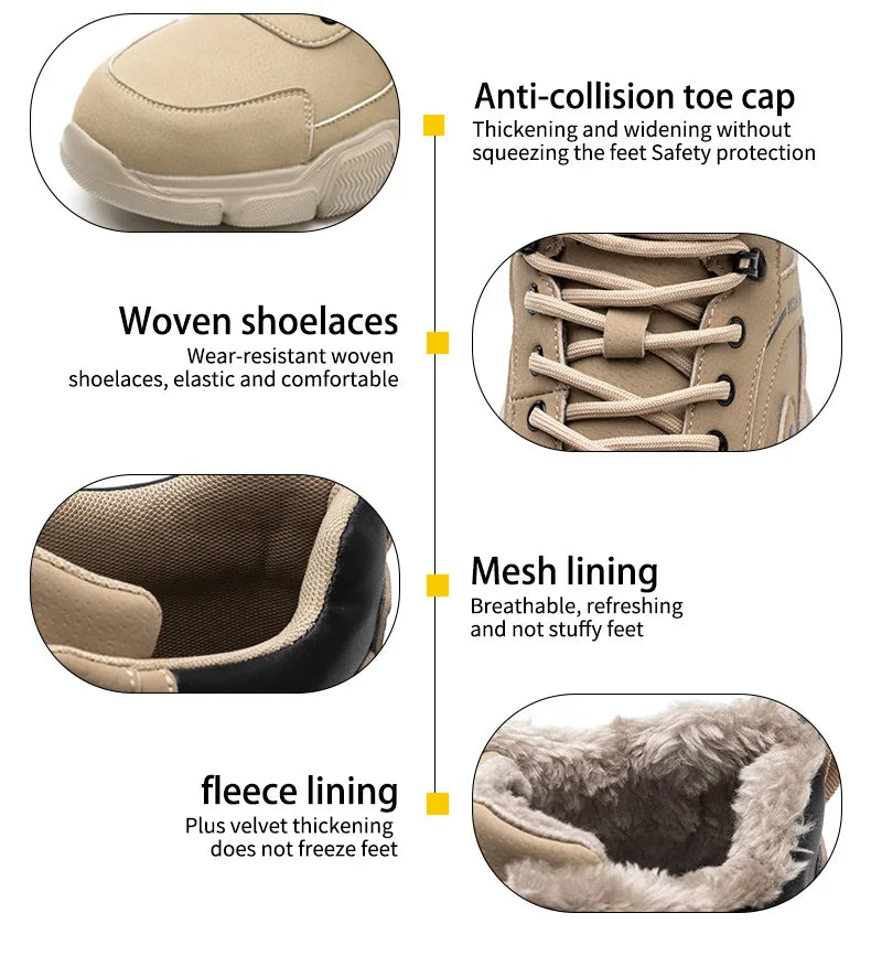 Latest Design Winter Plush Safety Boots Men Waterproof Steel Toe Indestructible Shoes Anti Smashing Puncture Proof Male Footwear
