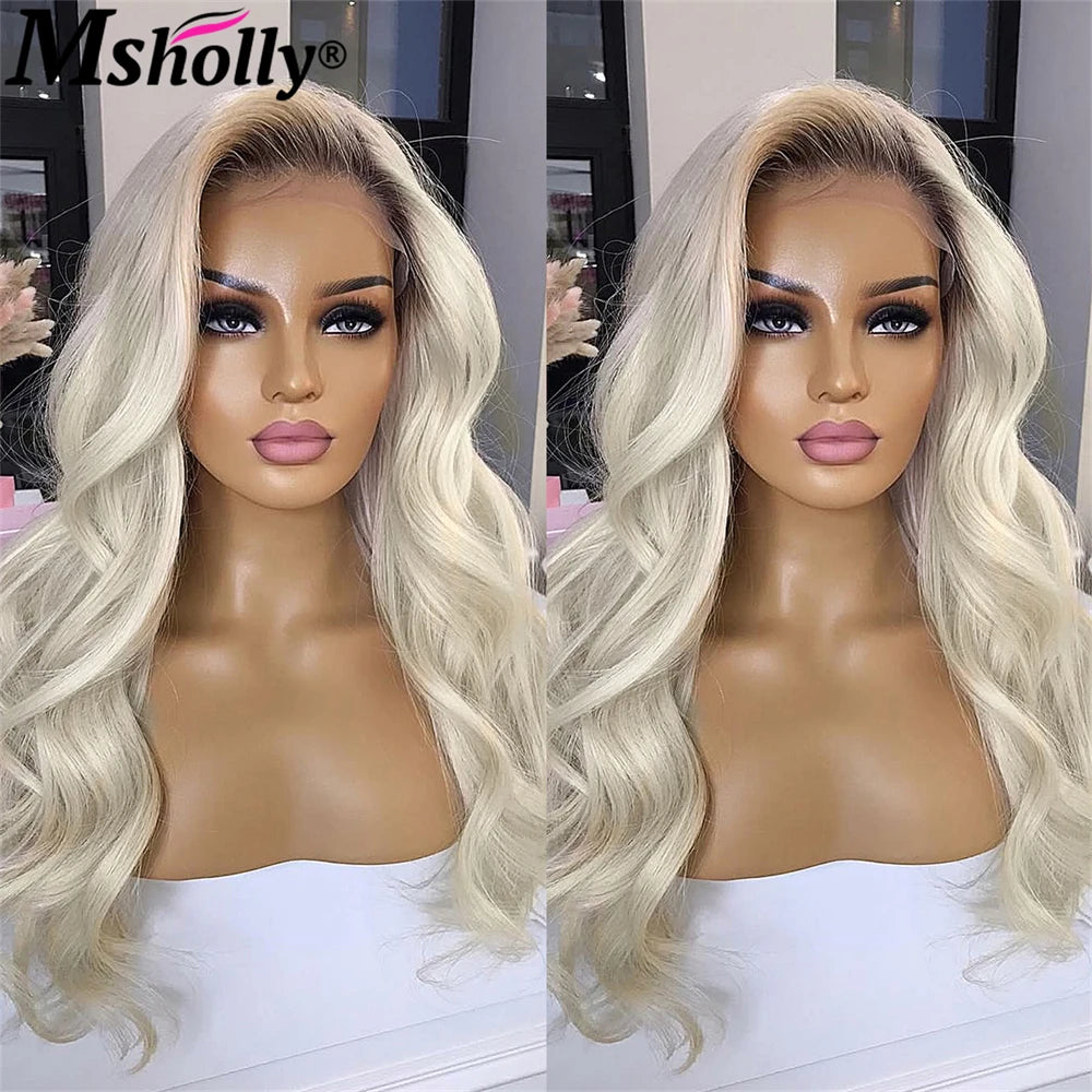 Pre Bleached Pre Plucked Lace Front Wig Human Hair Hightlight Cream Platinum Blonde Body Wave Remy Human Hair Wigs For Women