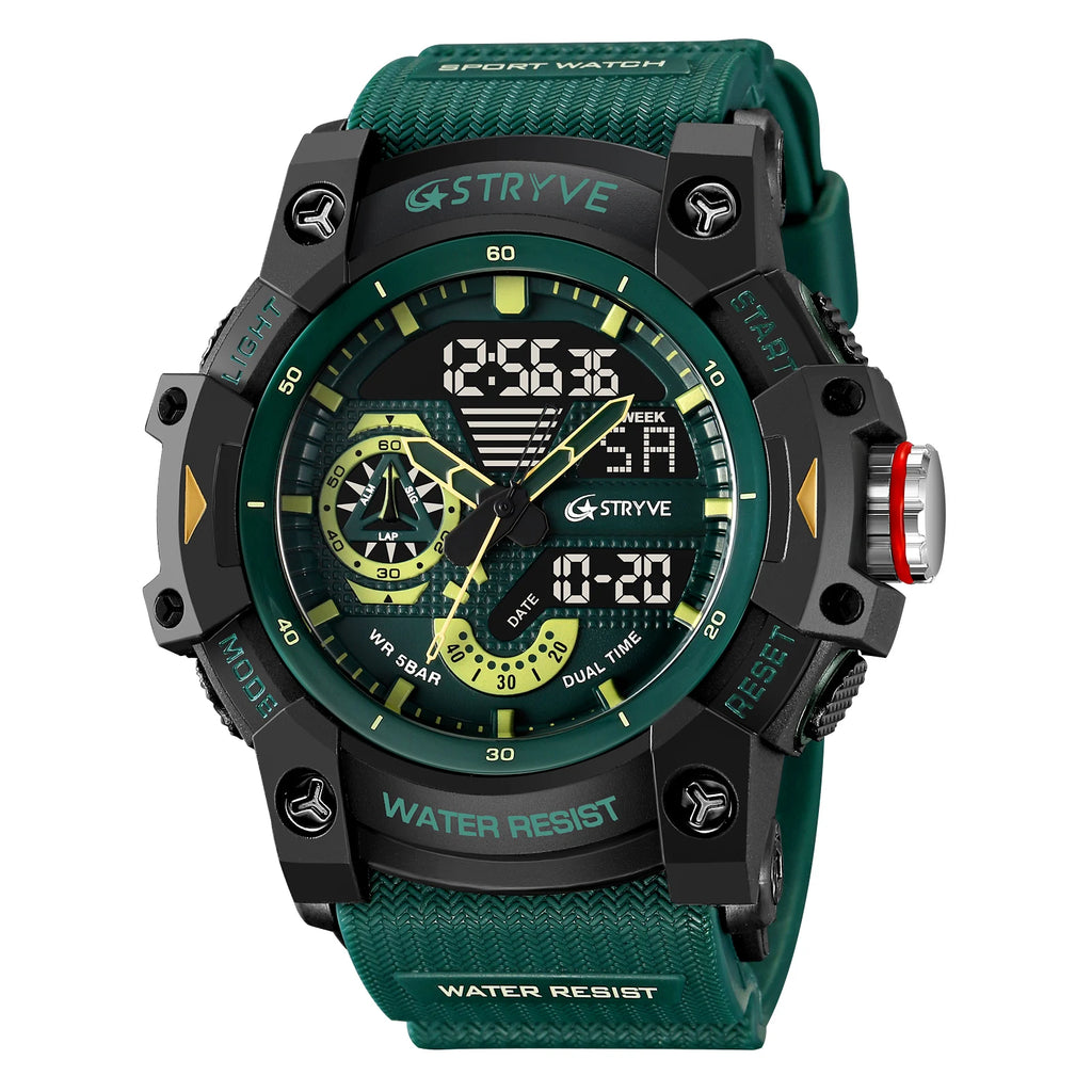STRYVE Electronic Fashion Men's Sport Watches Shock Resistant 50M Waterproof Wristwatch LED Alarm Stopwatch Clock Men 8029