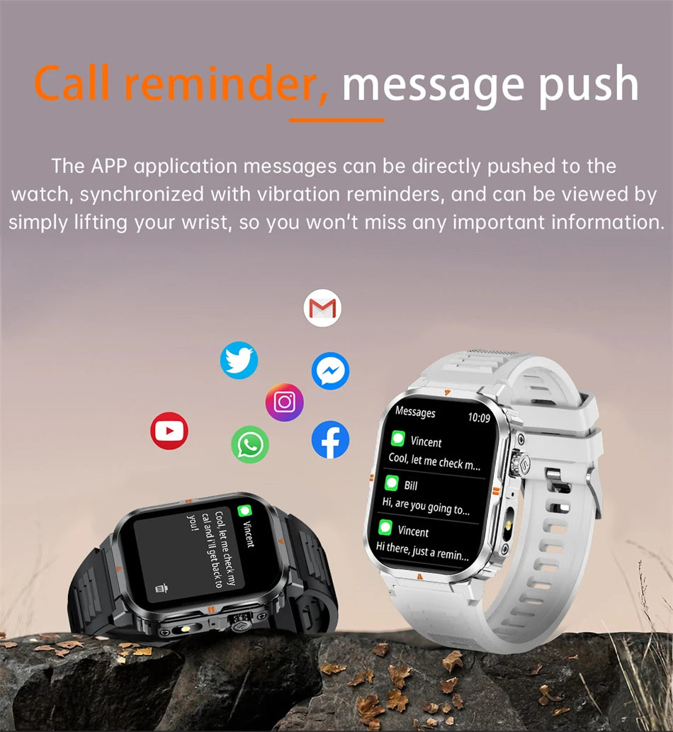 2025 New Professional Sports Smart Watch Men 2.01'' Large Screen Bluetooth Call Watches Flashlight Waterproof Outdoor Smartwatch