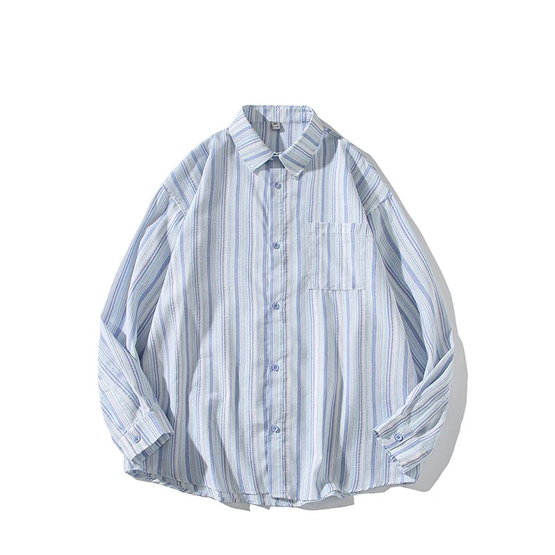 New Striped Long Sleeve Shirt for Men & Women | Trendy Fall Button-Down Shirt | Casual & Office Wear | Lapel Collar Fashion Top
