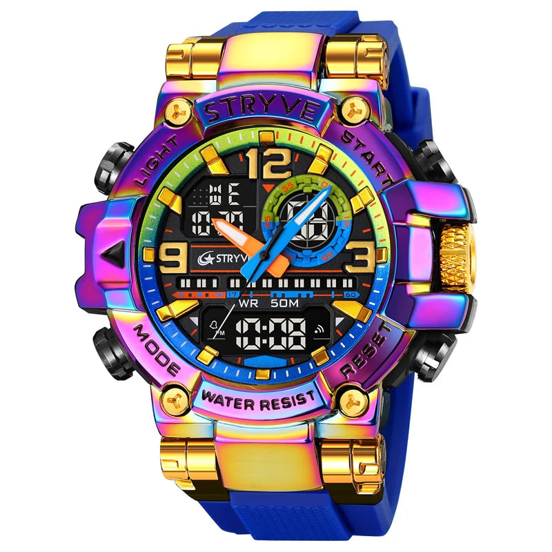 New STRYVE Brand Sports Relojs Hot Men's Digital-Analog Dual Movement Luminous Calendar 5ATM Waterproof Watches 8025 and 8026