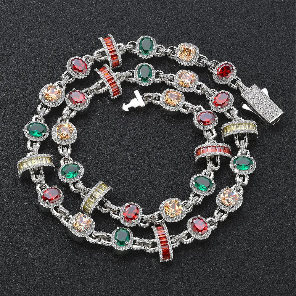ESKEEM Rainbow Tennis Choker Women Jewelry Iced Out Multi Color Gemstone Necklace Colorful Stone Men Chain