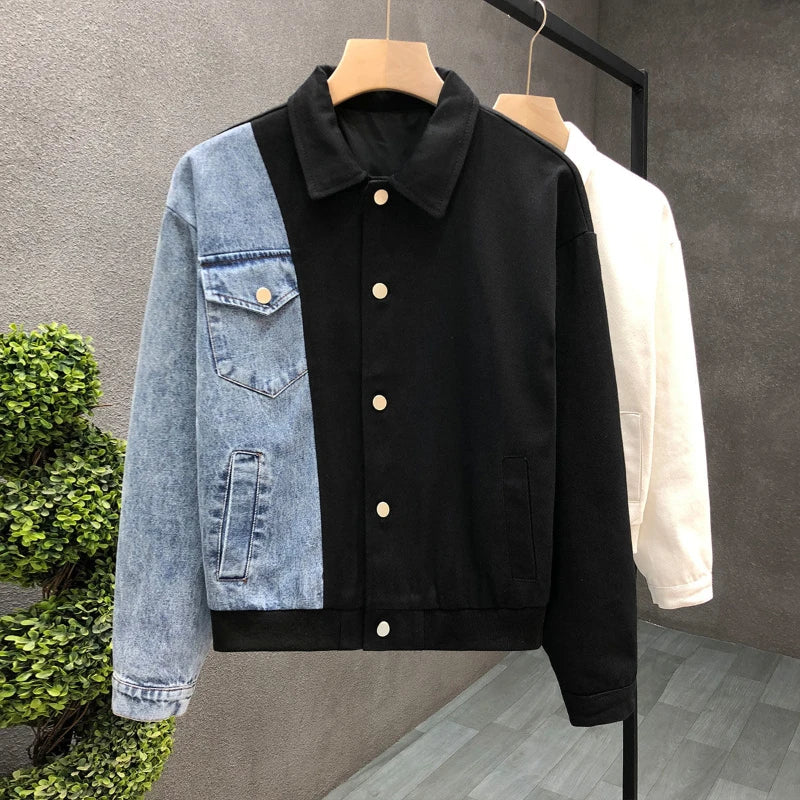 Spring Autumn New Fashion Turn-down Collar Long Sleeve Jackets Men's Clothing Patchwork Button Casual All-match Korean Trend Top