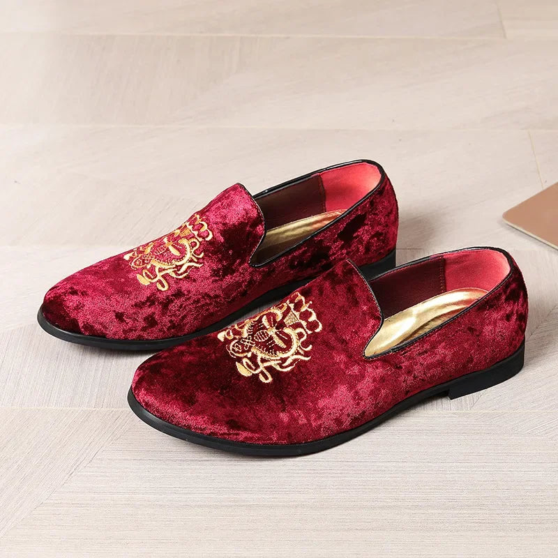 Wedding Dress Shoes Casual Men Loafers New Big Size Lazy Peas Shoes Embroidery Moccasins Suede Leather Shoes Zapatos 48 47