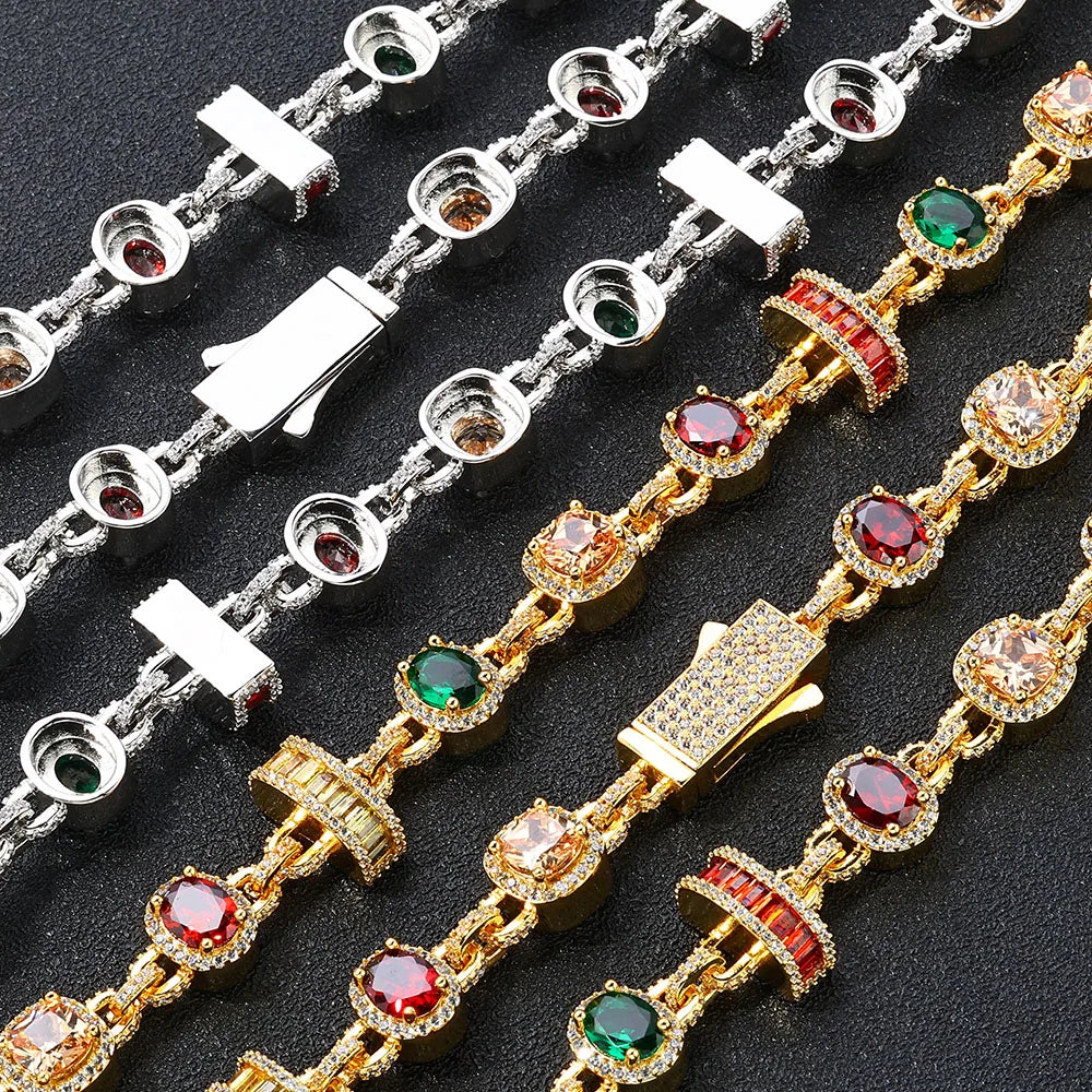 ESKEEM Rainbow Tennis Choker Women Jewelry Iced Out Multi Color Gemstone Necklace Colorful Stone Men Chain