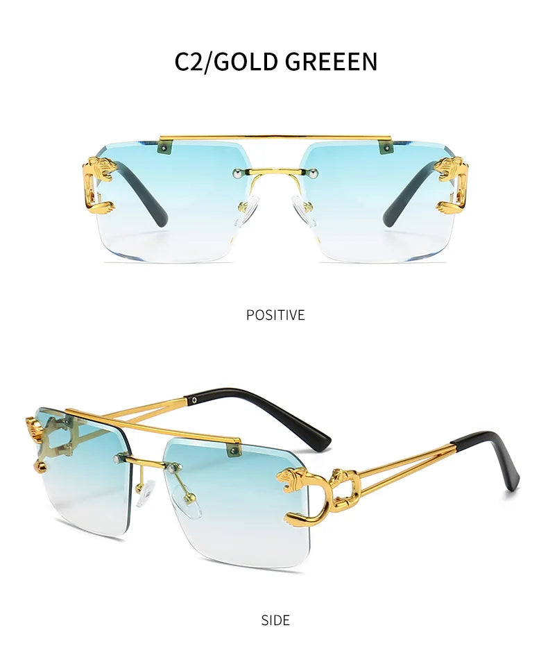 KAMMPT Vintage Rimless Sunglasses Men Women Fashion Oversized Square Shades Eyewear New Double Bridge Gradient UV400 Sun Glasses