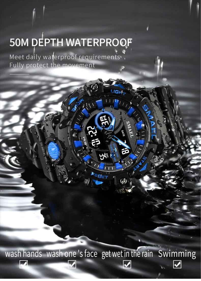 SMAEL Multifunctional LED Light Digital Sport Watch Mens Casual Student Stopwatch Clendar Clock Quartz Analog Wristwatches 8081
