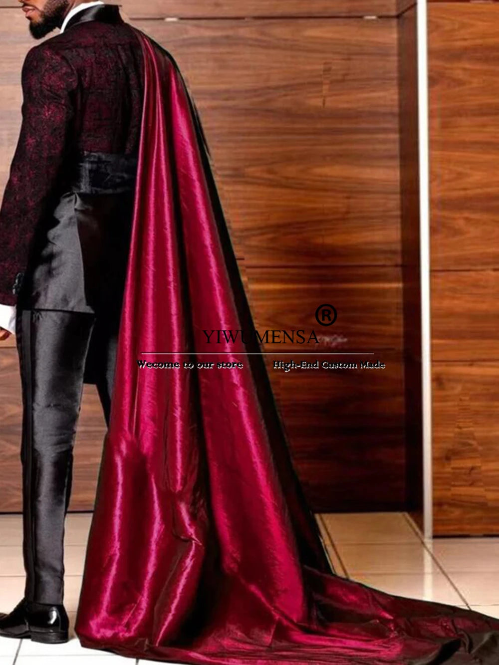 Elegance Suits Men Floral Prom Blazer With Cape Long Customized 2-Piece Set Man Formal Occasion Party Dress Groom Wedding Tuxedo