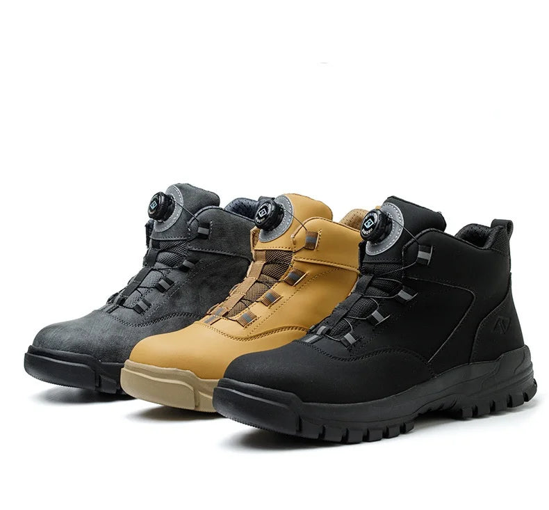 Rotating Buttons Safety Shoes Men Waterproof Work Boots Anti-smash Anti-puncture Protective Autumn Winter light Work Shoes