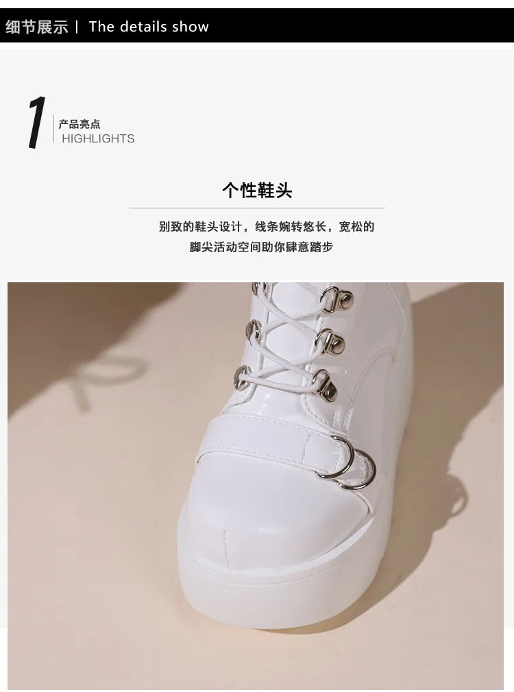 Ladies Platform Boots Fashion Chain Punk Goth Wedges 8cm High Heels Women's Boots Party Street Cosplay Woman Shoes Bota Feminina