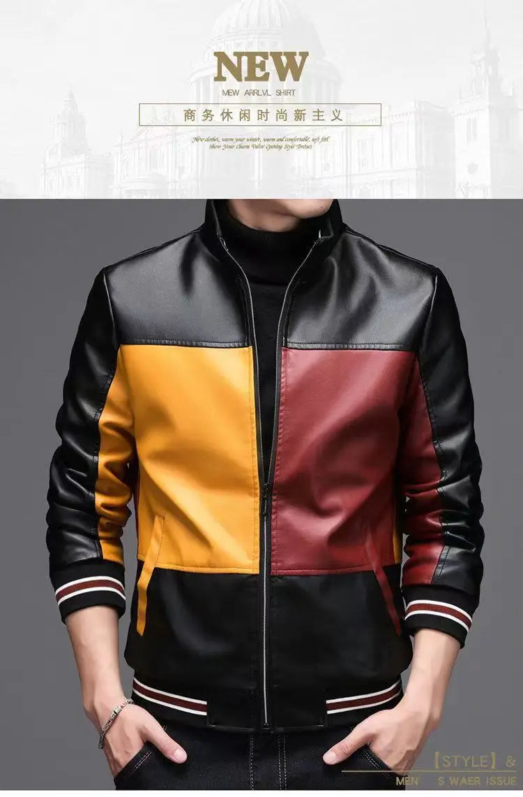 2024 Winter New PU Leather Men's Jackets Winter Fake Fur One Jacket Thickened Warm Turn Collar Coat Men's Padded Leather Jacket