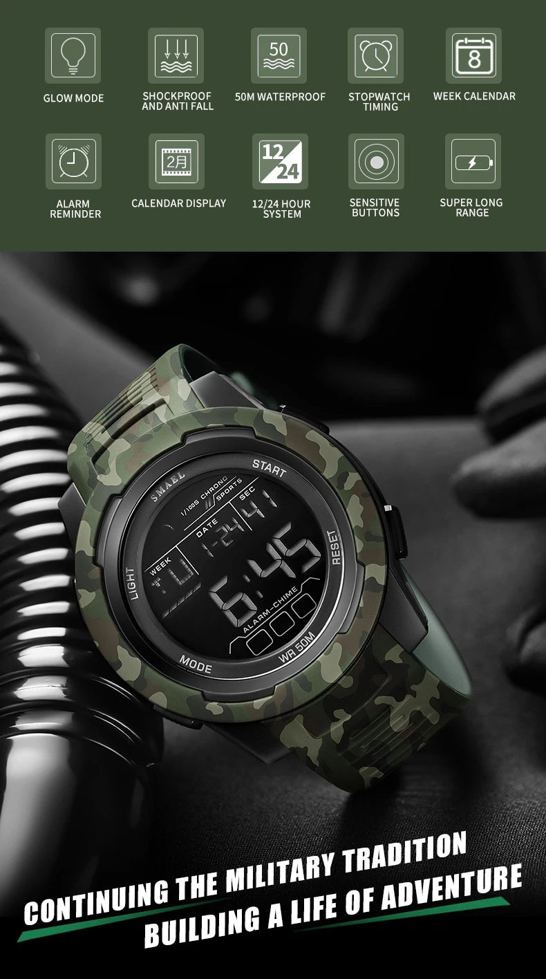 Military Watch Men Sports Watches Digital LED 50M Wateproof 8105C S Shock Resistant Military Watches Amry Men's Wristwatches