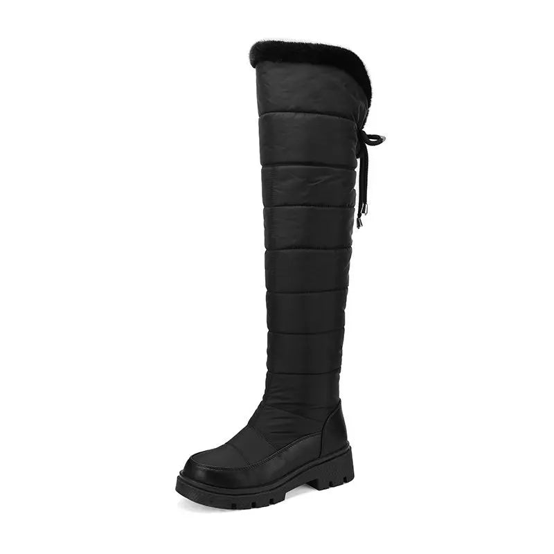Warm Snow Boots Winter Thick Fleece Lining Women Shoes Waterproof Down Cotton Knee Length Long Boots Lace Up Warm Cotton Shoes
