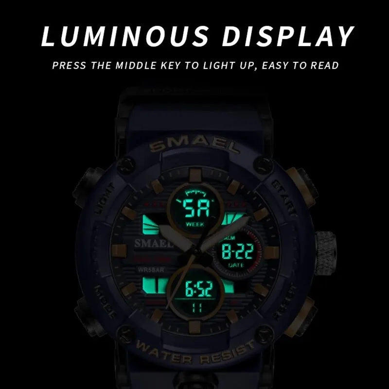 SMAEL Watch Men Waterproof LED Digital Watches Stopwatch Big Dial Clock For Male 8038 Sport Men Watches Quartz