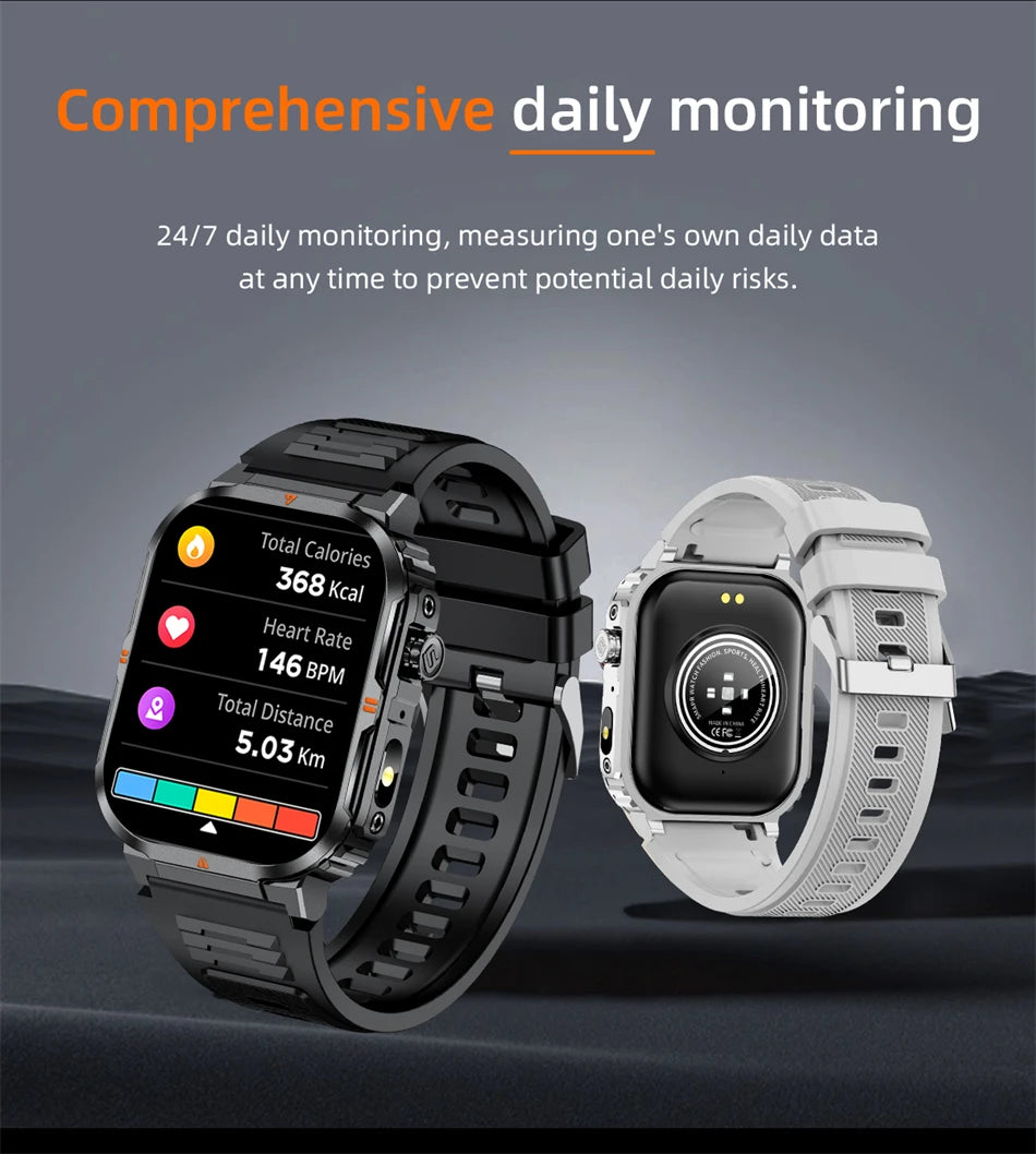 2025 New Professional Sports Smart Watch Men 2.01'' Large Screen Bluetooth Call Watches Flashlight Waterproof Outdoor Smartwatch