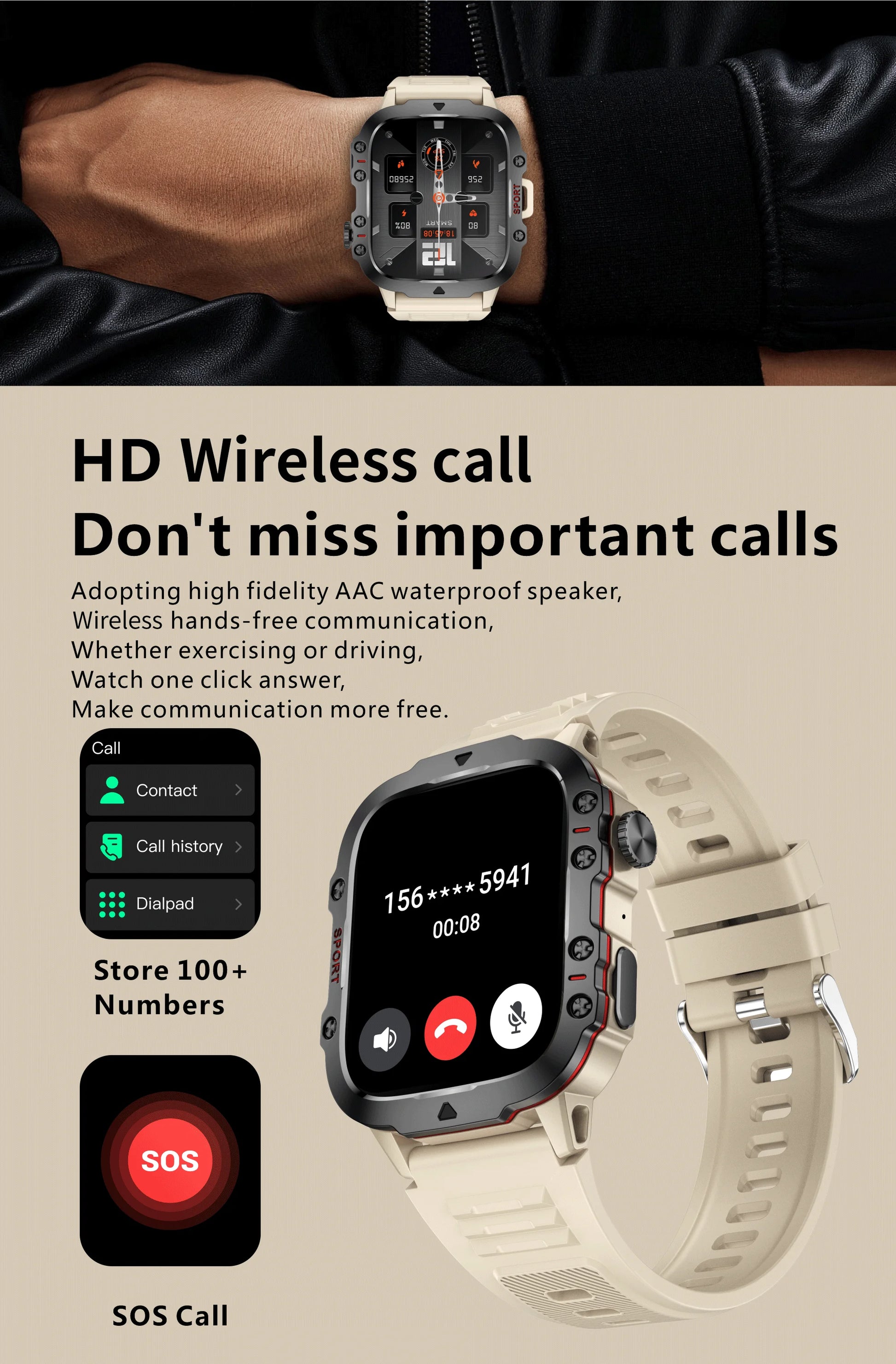 2025 Rugged Military Smart Watch Men Outdoor Watches lP68 Waterproof 2.01" Al Voice Bluetooth Call Smartwatch For Android lOS