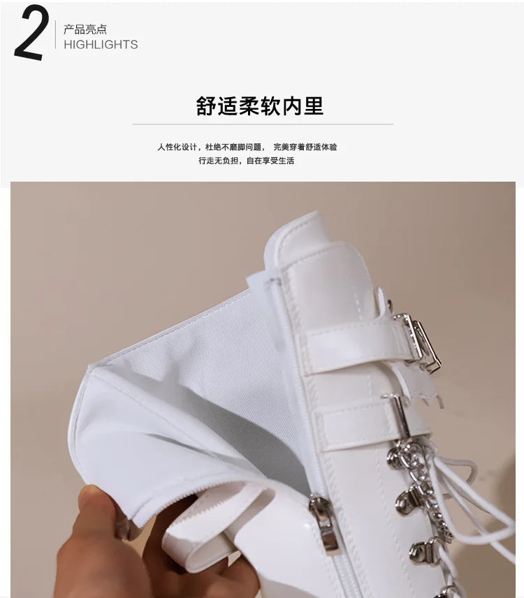 Ladies Platform Boots Fashion Chain Punk Goth Wedges 8cm High Heels Women's Boots Party Street Cosplay Woman Shoes Bota Feminina