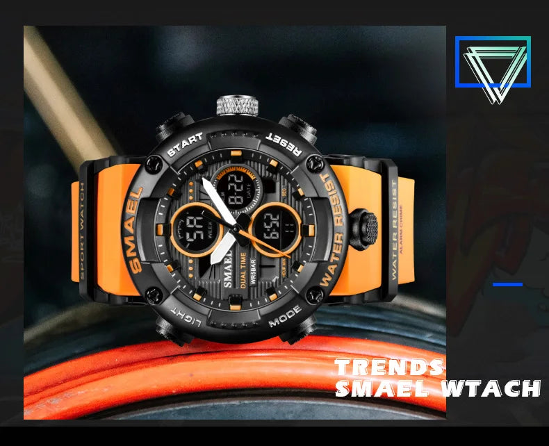 SMAEL Watch Men Waterproof LED Digital Watches Stopwatch Big Dial Clock For Male 8038 Sport Men Watches Quartz