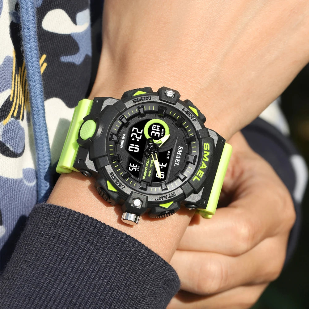 SMAEL Multifunctional LED Light Digital Sport Watch Mens Casual Student Stopwatch Clendar Clock Quartz Analog Wristwatches 8081