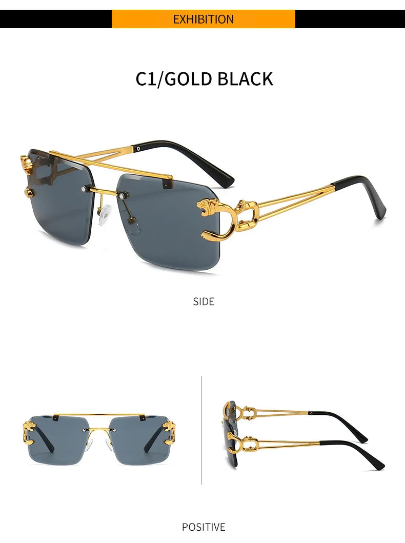 KAMMPT Vintage Rimless Sunglasses Men Women Fashion Oversized Square Shades Eyewear New Double Bridge Gradient UV400 Sun Glasses