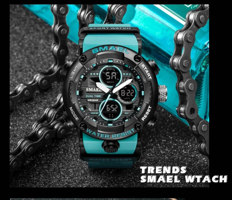 SMAEL Watch Men Waterproof LED Digital Watches Stopwatch Big Dial Clock For Male 8038 Sport Men Watches Quartz