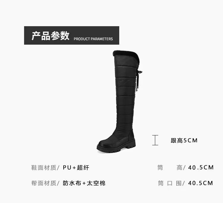 Warm Snow Boots Winter Thick Fleece Lining Women Shoes Waterproof Down Cotton Knee Length Long Boots Lace Up Warm Cotton Shoes
