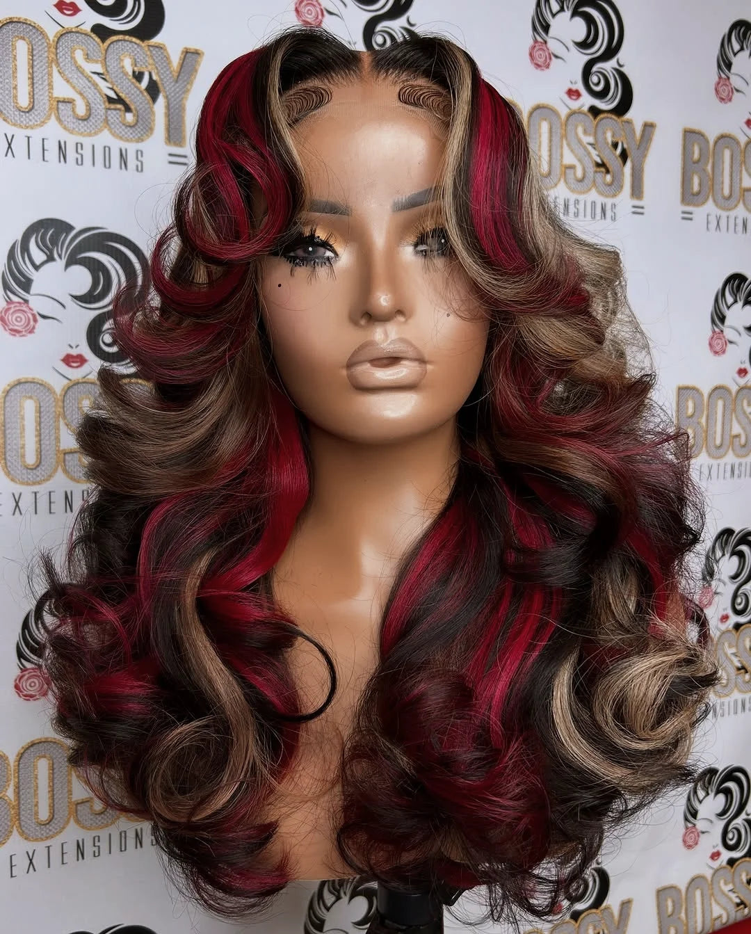 13X6 Lace Front Wig Highlight Black with Red Blonde Wig Synthetic 13x4 Lace Front Wigs Pre Plucked With Hairline Women's Wig