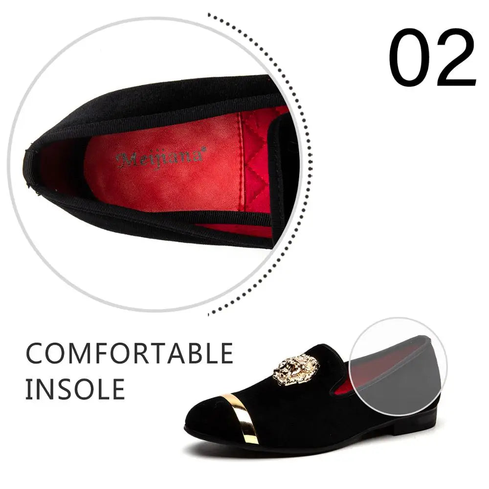 Men Dress Shoes Wedding Party Shoes Loafers Fashion Tiger Gold Metal Men Flats Factory  Big Size 38-47