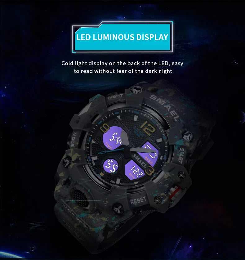 SMAEL Military Watch for men 50M Waterproof Clock Male S Shock 8008 electronics Digital Watches LED Men's Watches Military Army
