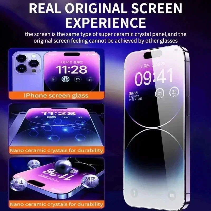 2Pcs Dust Free Easy Installation Screen Protector For iPhone 15 14 13 11 12 16 Pro Max Mini XR X XS MAX 7 8 15 16 Plus HD Glass