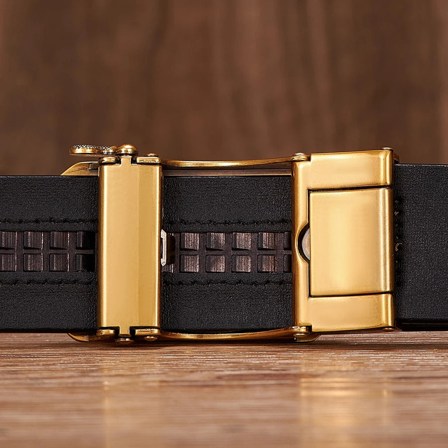 Fashion Tiger Buckle with Tang Grass Pattern Leather Belt for Men Work of Art Belt Automatic Buckle Business Belt