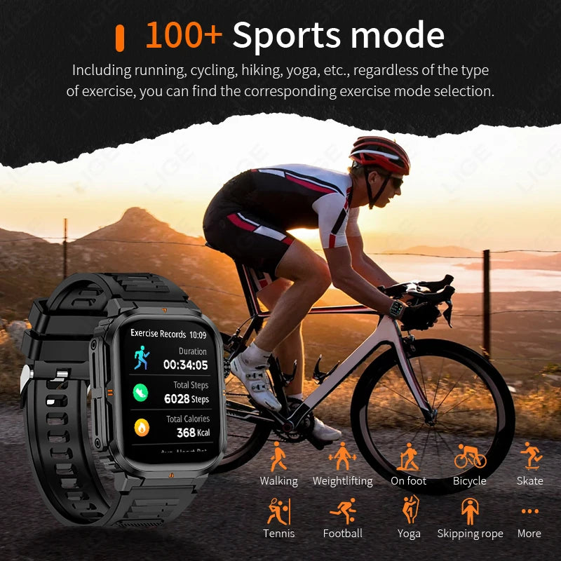 2025 New Professional Sports Smart Watch Men 2.01'' Large Screen Bluetooth Call Watches Flashlight Waterproof Outdoor Smartwatch