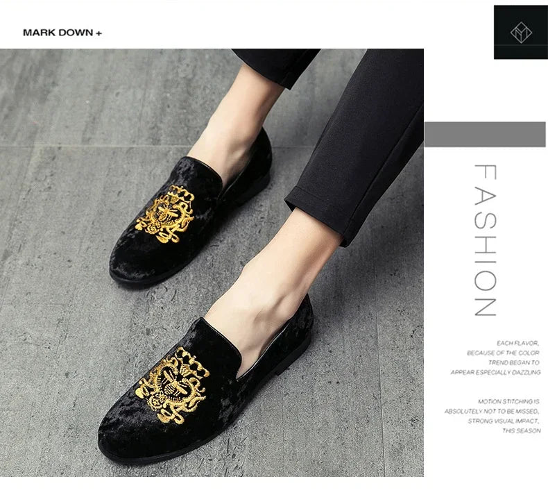 Wedding Dress Shoes Casual Men Loafers New Big Size Lazy Peas Shoes Embroidery Moccasins Suede Leather Shoes Zapatos 48 47