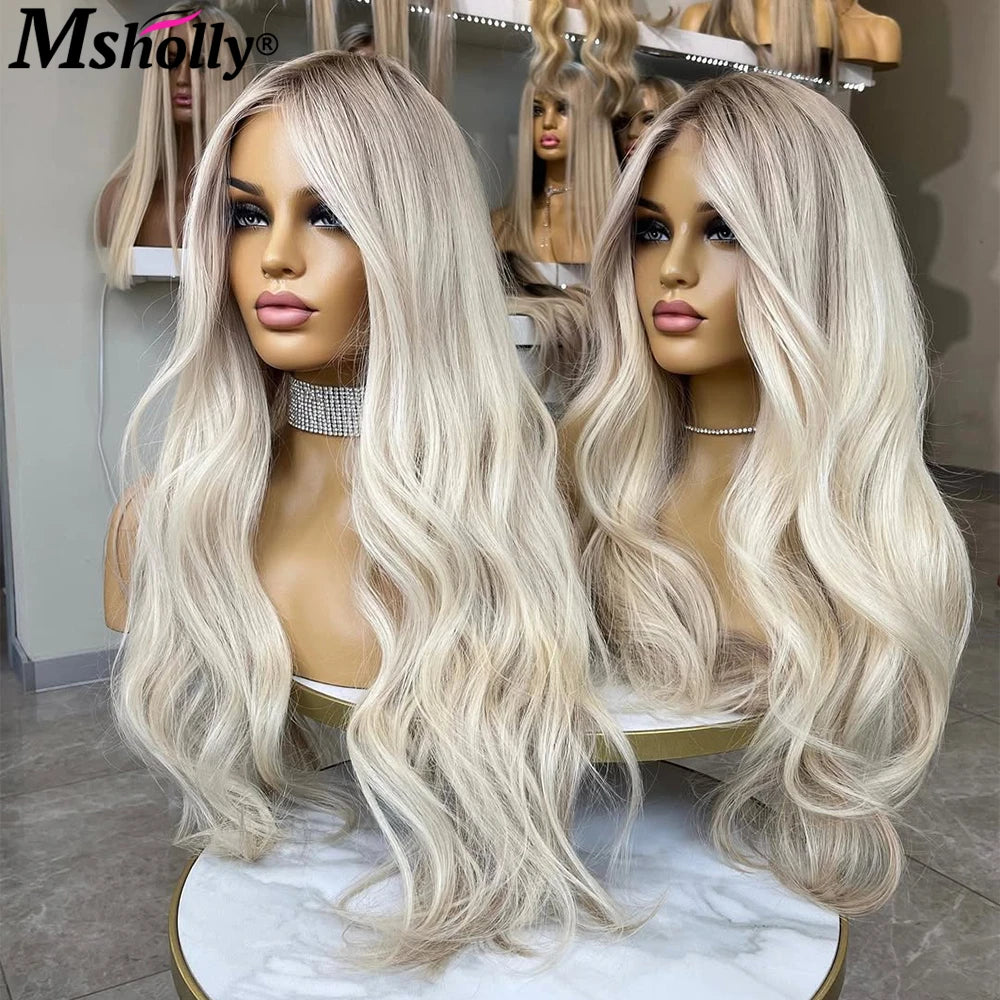 Pre Bleached Pre Plucked Lace Front Wig Human Hair Hightlight Cream Platinum Blonde Body Wave Remy Human Hair Wigs For Women