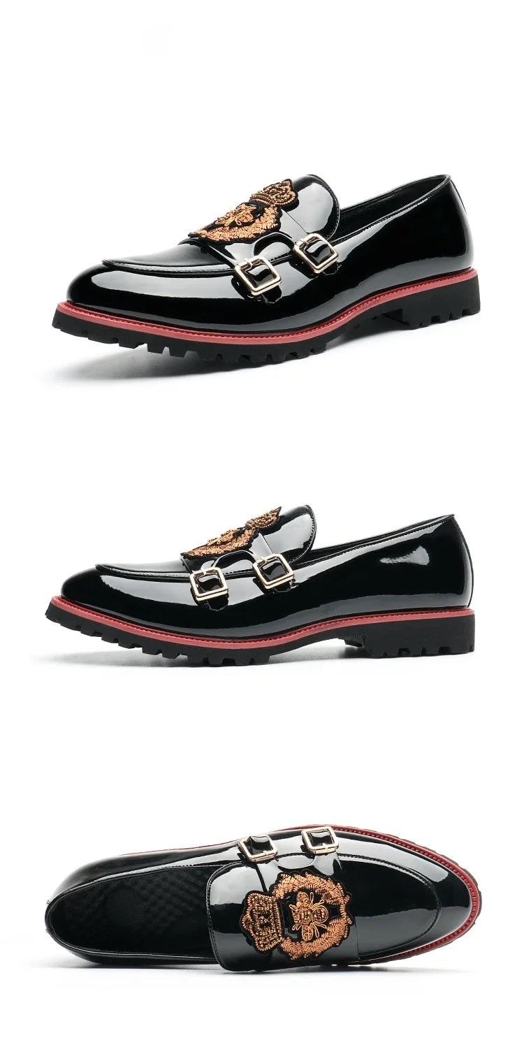 Luxury Leather Shoes for Men Fashion Embroidery Men British Style Monk Shoes High Quality Loafers Casual Business Men Shoes 2025