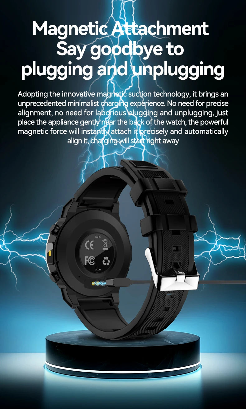 LAXASFIT 2025 New Rugged Military Smart Watch Men's Heart Rate Flashlight Outdoor Sports Tracker Bluetooth Talk Smart Watch