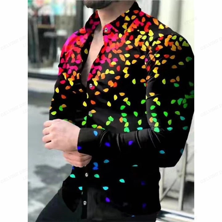 Leopard Hawaii Shirts Men Fashion Shirt Long Sleeve Blouse Lapel Beach Blouse Men Clothing Turn Over Collar Vocation Camisa Teen