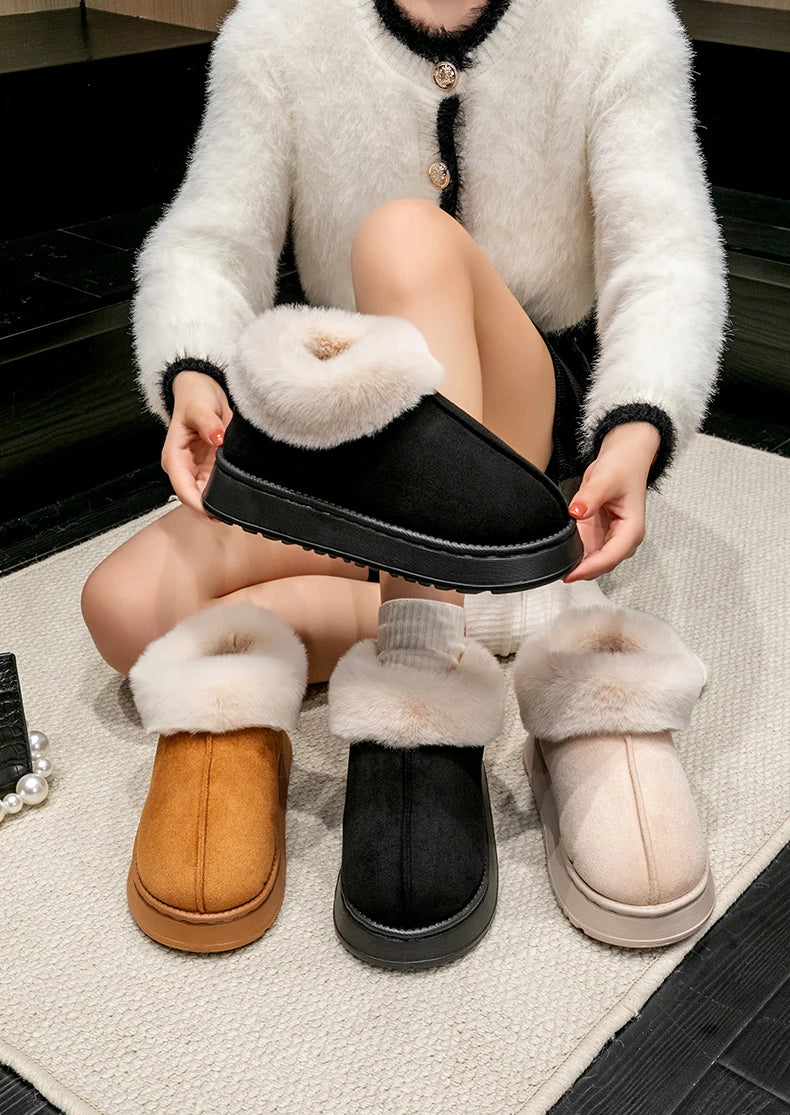 2025 High Quality of  Women's Fashion Snow Boots Fluffy Plush Faux Fur Soft Slippers Winter Indoor Comfortable Home men's Shoes