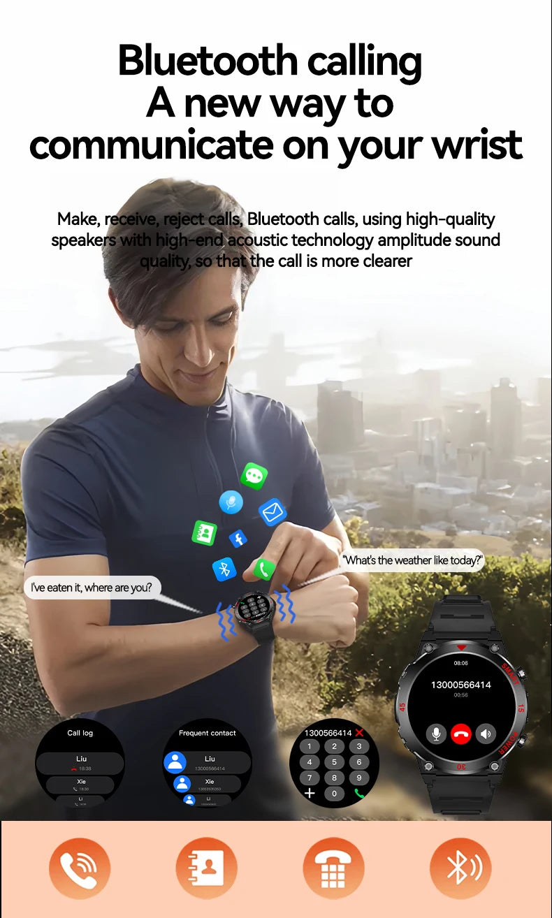 LAXASFIT 2025 New Durable Men's Smart Watch Outdoor Sports LED Flashlight High-Definition Screen Bluetooth Call Smartwatch