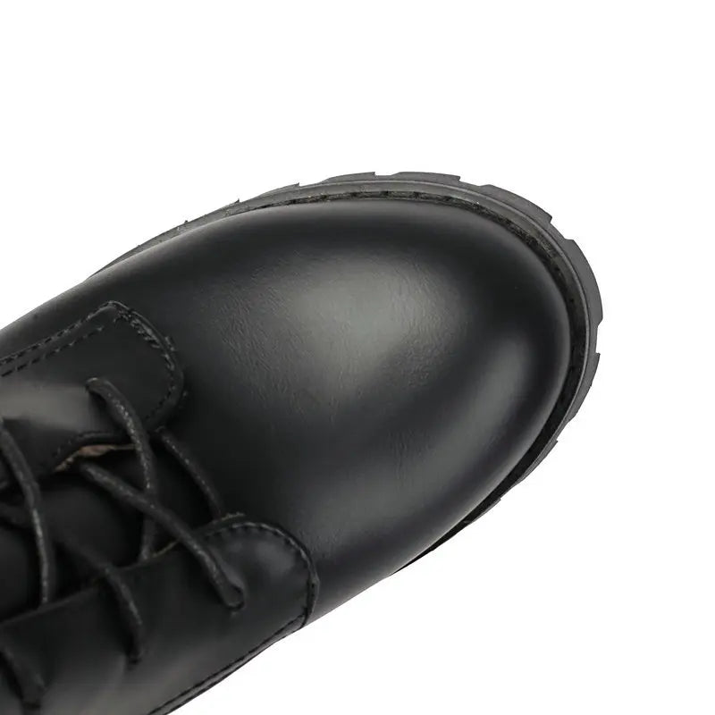 2025 Knight Boots Autumn Winter Women Shoes Tall Boots Round Toe Platform Coarse Heel Knee Length Boots Lace Up Lady Long Boots