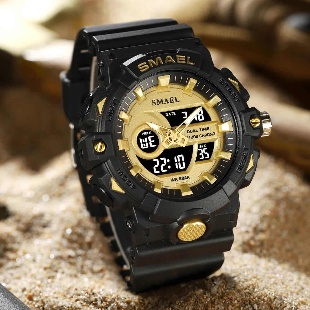 SMAEL Multifunctional LED Light Digital Sport Watch Mens Casual Student Stopwatch Clendar Clock Quartz Analog Wristwatches 8081
