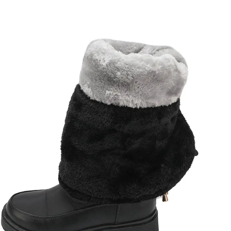 Warm Snow Boots Winter Thick Fleece Lining Women Shoes Waterproof Down Cotton Knee Length Long Boots Lace Up Warm Cotton Shoes