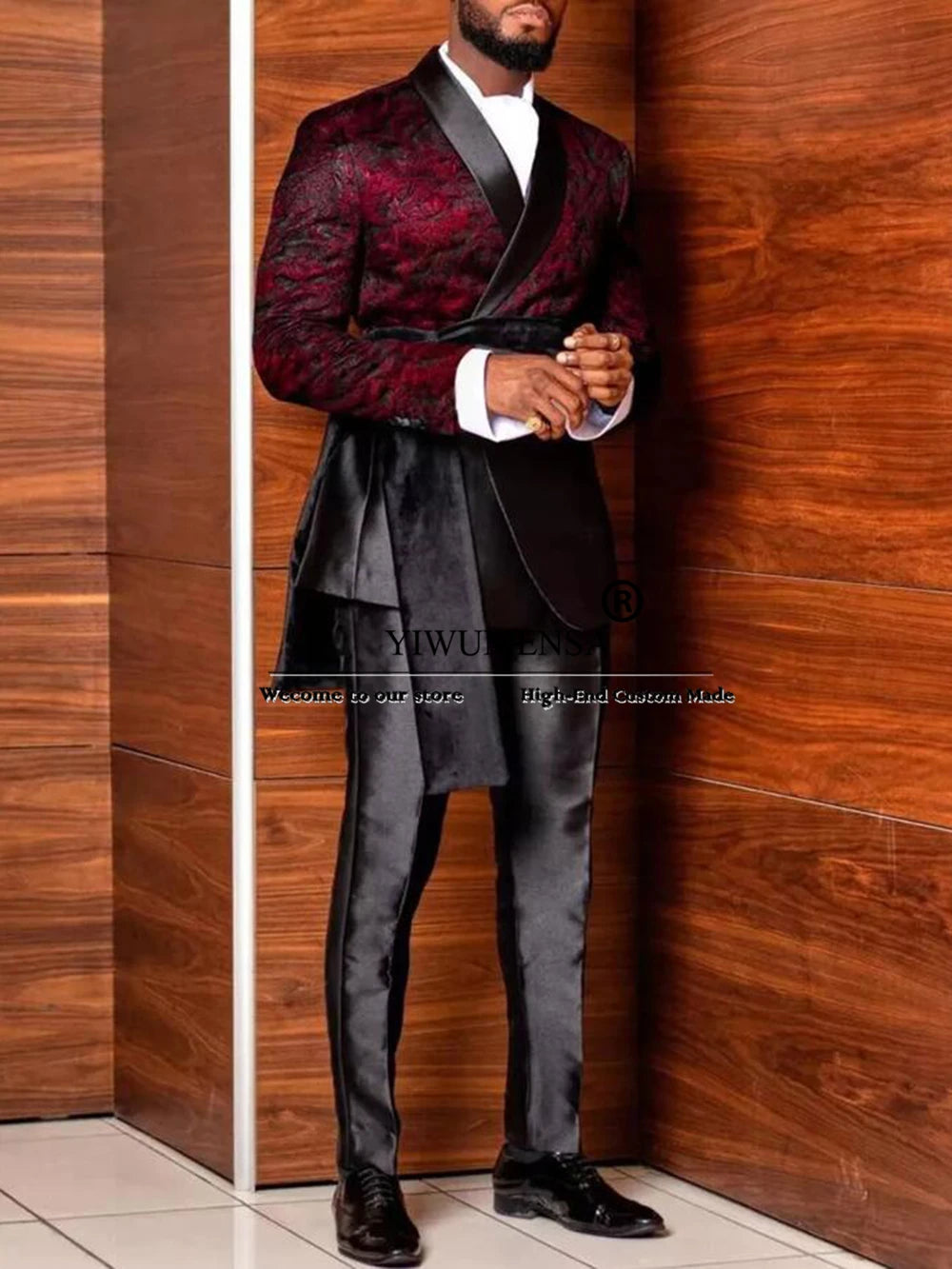 Elegance Suits Men Floral Prom Blazer With Cape Long Customized 2-Piece Set Man Formal Occasion Party Dress Groom Wedding Tuxedo