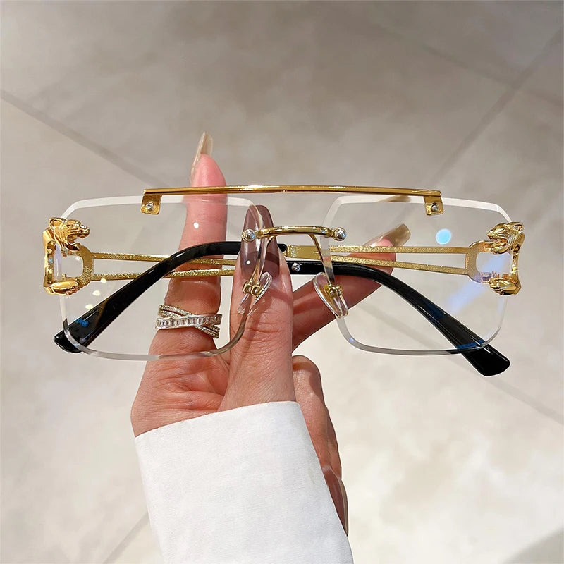 KAMMPT Vintage Rimless Sunglasses Men Women Fashion Oversized Square Shades Eyewear New Double Bridge Gradient UV400 Sun Glasses