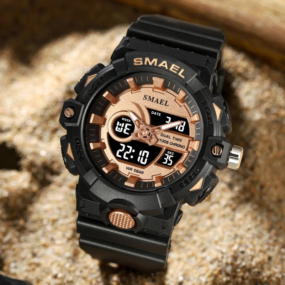 SMAEL Multifunctional LED Light Digital Sport Watch Mens Casual Student Stopwatch Clendar Clock Quartz Analog Wristwatches 8081
