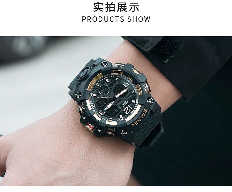 SMAEL Military Watch for men 50M Waterproof Clock Male S Shock 8008 electronics Digital Watches LED Men's Watches Military Army